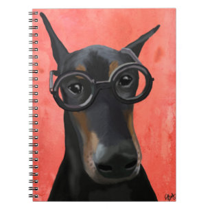 Doberman med glasögon anteckningsbok med spiral