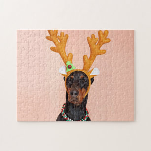 Doberman med horn av en Hjort Pussel