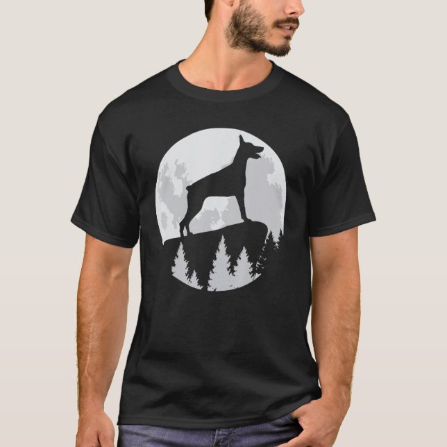 Doberman Moonlight Silhouette Hund Halloween T Shirt (Framsida)