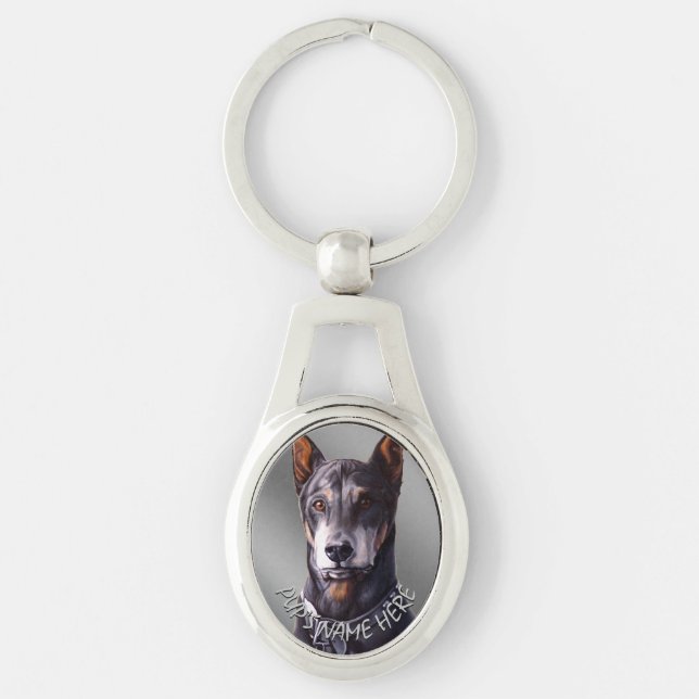 Doberman Nyckelring Personlig Hund Art Gifts (Framsidan)