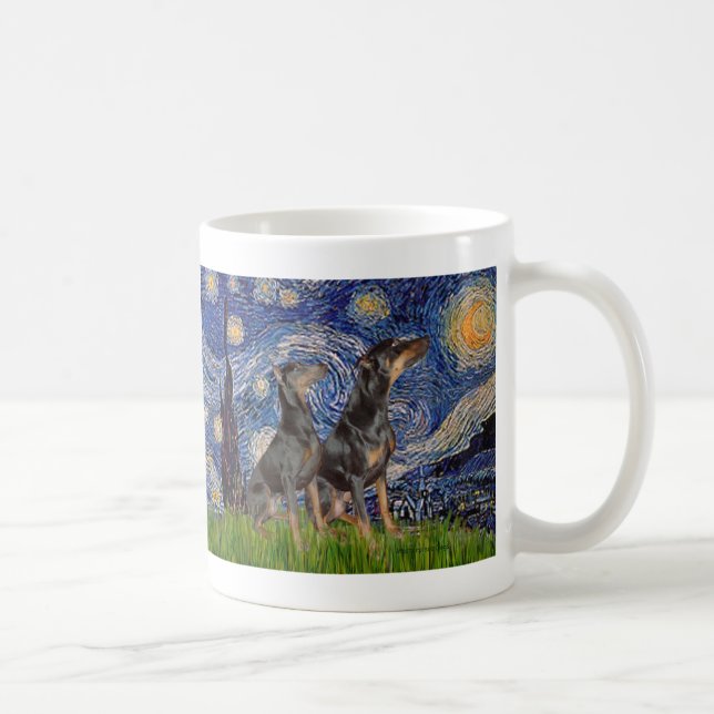 Doberman Pair - Starry Night Kaffemugg (Höger)