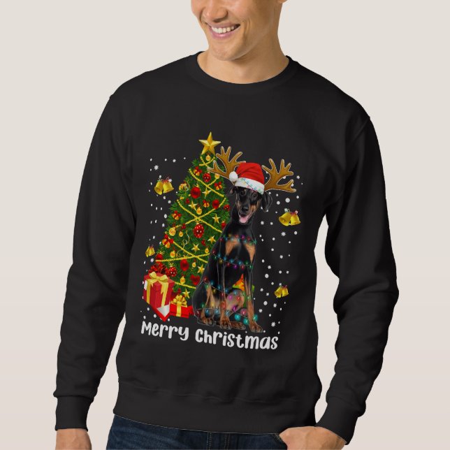 Doberman Pappa Mamma jul Julafton Sweater Pjs Dobe Lång Ärmad Tröja (Framsida)