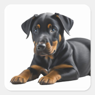 Doberman Pincer Puppy Fyrkantigt Klistermärke
