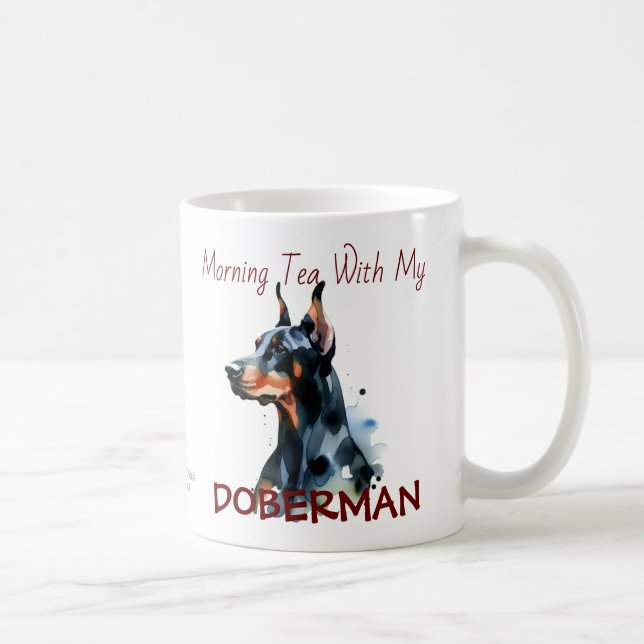 Doberman Pincher Black Watercolor Personalize Kaffemugg (Höger)