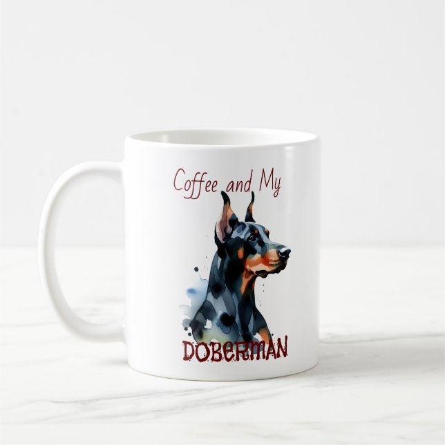 Doberman Pincher Watercolor /Personalize Mugg (Vänster)