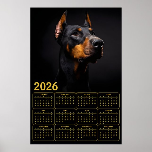 Doberman Pinscher 2026 Calendar Poster (Framsidan)