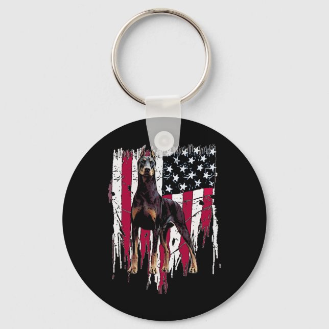 Doberman Pinscher American Flag Usa Awesome  Nyckelring (Framsida)