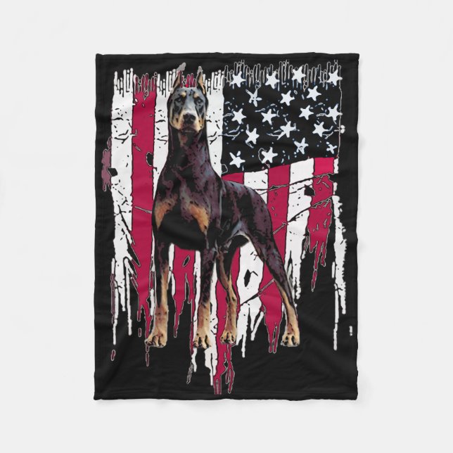 Doberman Pinscher American Flagga Usa Fantastisk Fleecefilt (Framsidan)