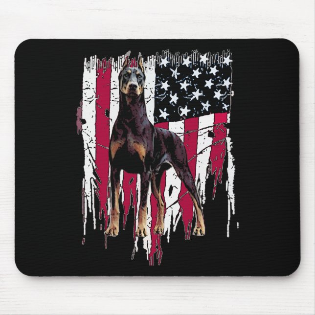 Doberman Pinscher American Flagga Usa Fantastisk Musmatta (Framsidan)
