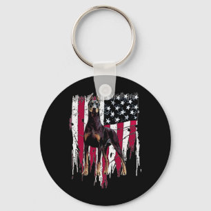 Doberman Pinscher American Flagga Usa Fantastisk Nyckelring