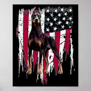 Doberman Pinscher Amerikansk Flagga Usa Fantastisk Poster