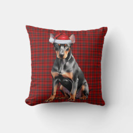Doberman Pinscher and Holiday Plaid Christmas Dog Kudde