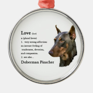 Doberman Pinscher Art Kärlek är... Julgransprydnad Metall
