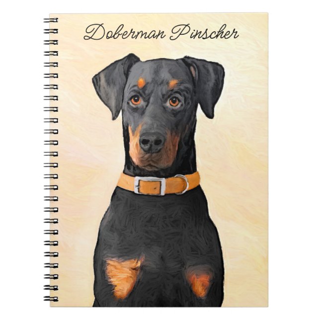 Doberman Pinscher beskärde målning originaltecknin Anteckningsbok (Framsidan)