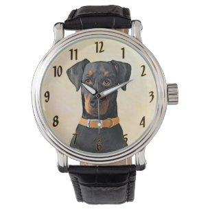 Doberman Pinscher beskärde målning originaltecknin Armbandsur