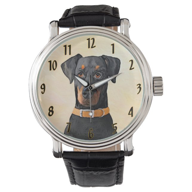 Doberman Pinscher beskärde målning originaltecknin Armbandsur (Framsida)