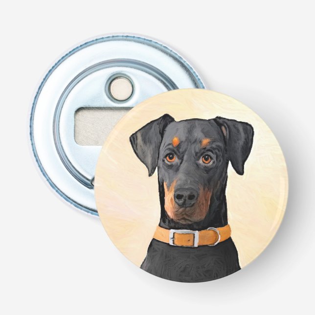 Doberman Pinscher beskärde målning originaltecknin Flasköppnare (Framsidan)