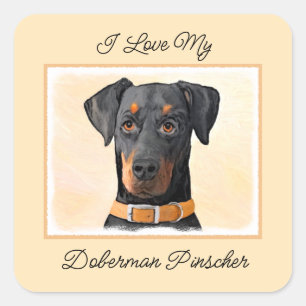 Doberman Pinscher beskärde målning originaltecknin Fyrkantigt Klistermärke