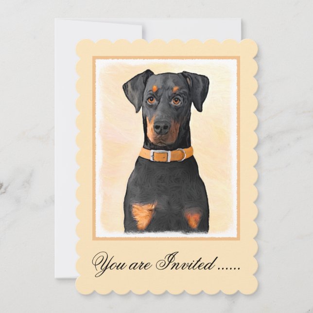 Doberman Pinscher beskärde målning originaltecknin Inbjudningar (Framsida)