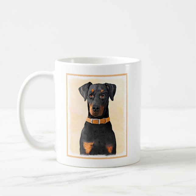 Doberman Pinscher beskärde målning originaltecknin Kaffemugg (Vänster)