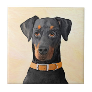 Doberman Pinscher beskärde målning originaltecknin Kakelplatta