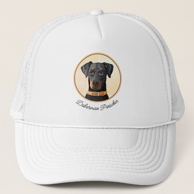 Doberman Pinscher beskärde målning originaltecknin Keps (Framsida)