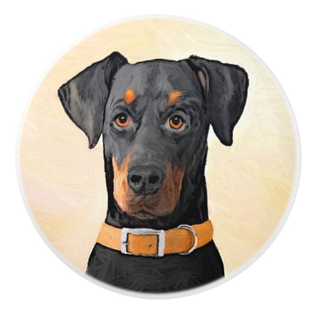 Doberman Pinscher beskärde målning originaltecknin Knopp (Framsidan)