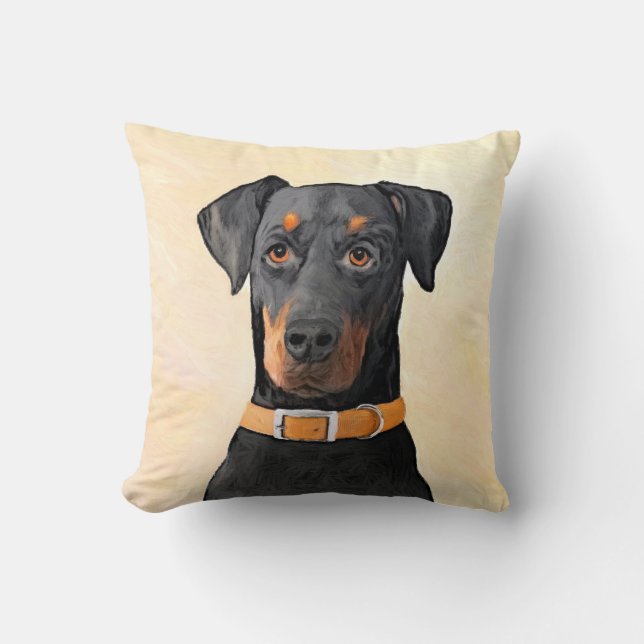 Doberman Pinscher beskärde målning originaltecknin Kudde (Framsida)