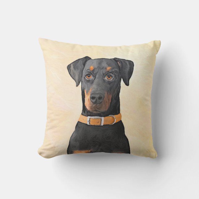 Doberman Pinscher beskärde målning originaltecknin Kudde (Framsida)