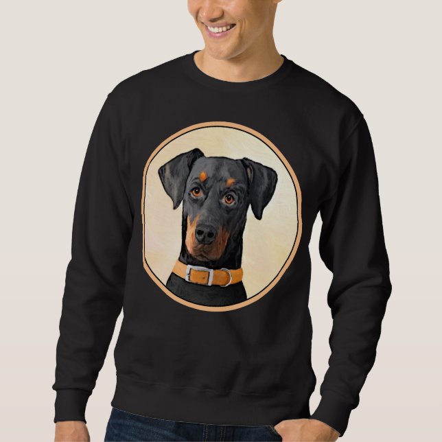 Doberman Pinscher beskärde målning originaltecknin Lång Ärmad Tröja (Framsida)