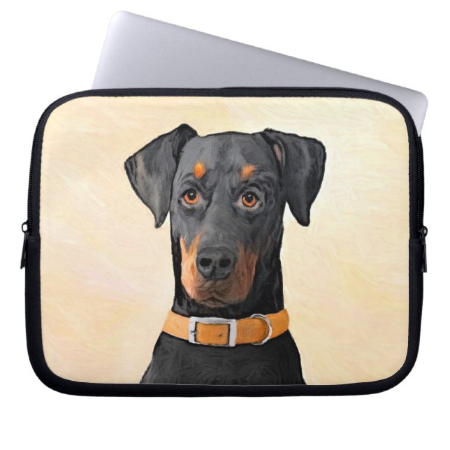 Doberman Pinscher beskärde målning originaltecknin Laptop Fodral (Framsidan)
