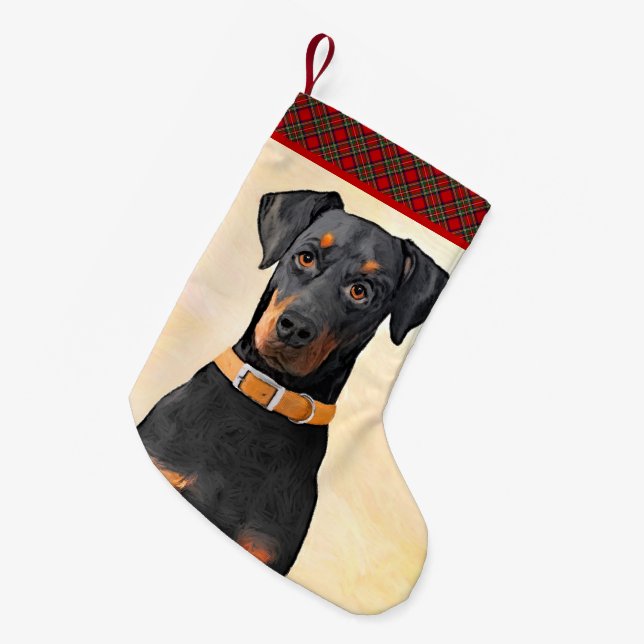 Doberman Pinscher beskärde målning originaltecknin Liten Julstrumpa (Framsidan (Hängande))