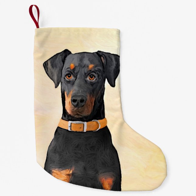 Doberman Pinscher beskärde målning originaltecknin Liten Julstrumpa (Framsidan)