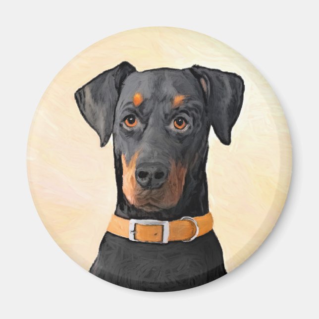 Doberman Pinscher beskärde målning originaltecknin Magnet (Framsidan)