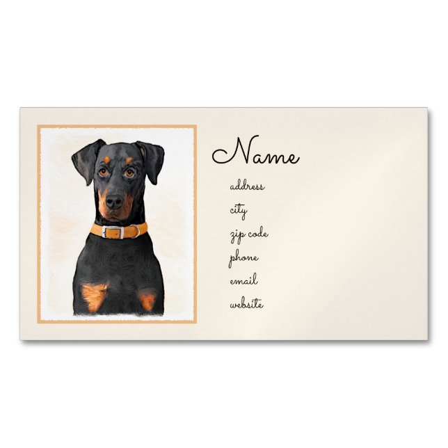 Doberman Pinscher beskärde målning originaltecknin Magnetiska Visitkort (Framsida)
