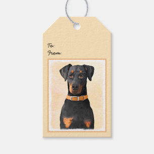 Doberman Pinscher beskärde målning originaltecknin Presentetikett