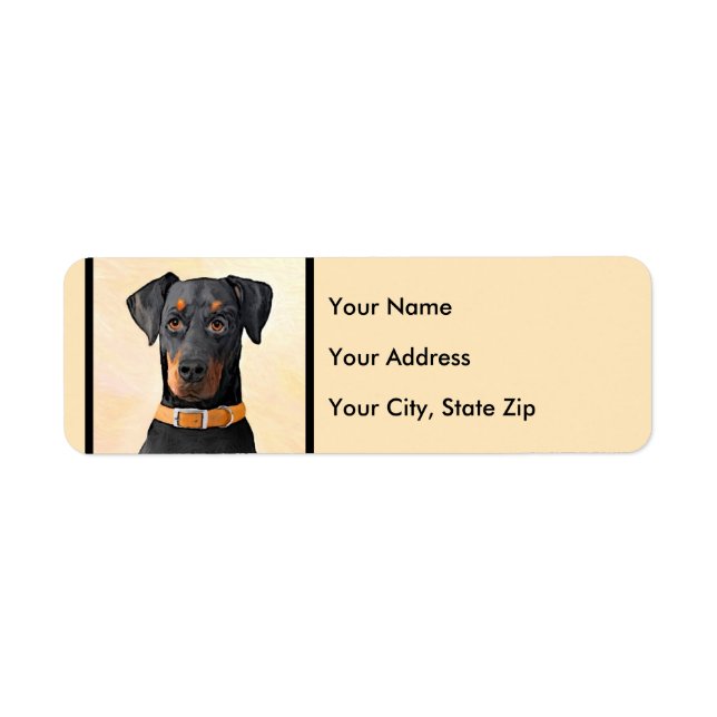 Doberman Pinscher beskärde målning originaltecknin Returadress Etikett (Framsidan)