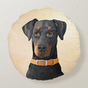 Doberman Pinscher beskärde målning originaltecknin Rund Kudde