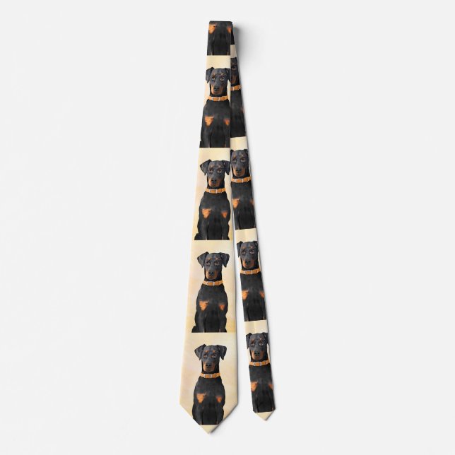 Doberman Pinscher beskärde målning originaltecknin Slips (Framsida)