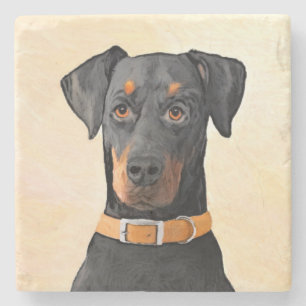 Doberman Pinscher beskärde målning originaltecknin Stenunderlägg