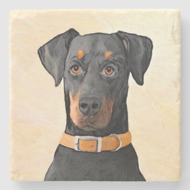 Doberman Pinscher beskärde målning originaltecknin Stenunderlägg (Framsidan)
