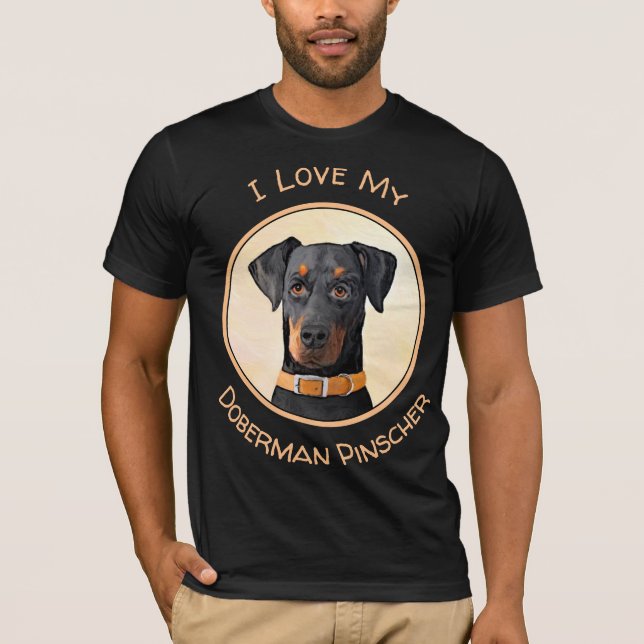 Doberman Pinscher beskärde målning originaltecknin T Shirt (Framsida)