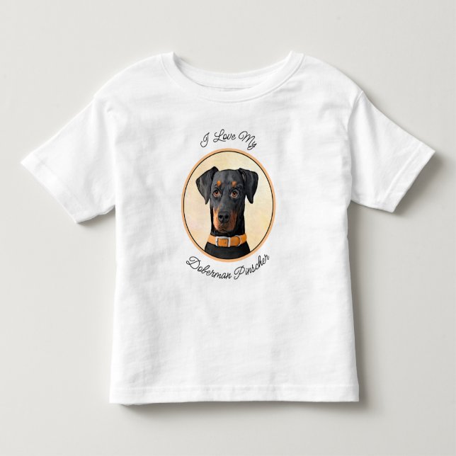 Doberman Pinscher beskärde målning originaltecknin T Shirt (Framsida)