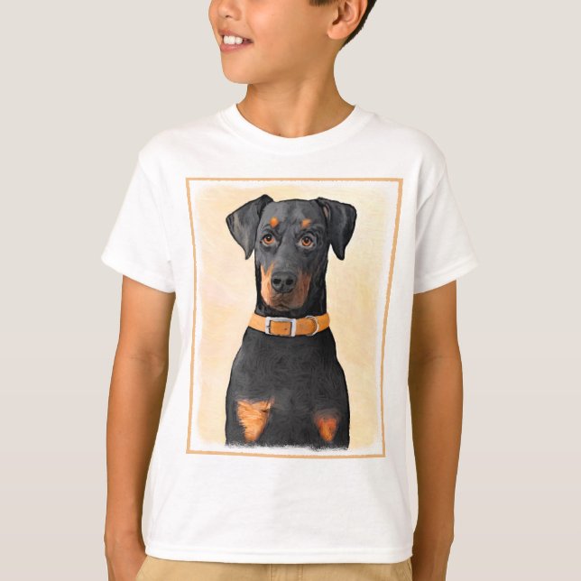 Doberman Pinscher beskärde målning originaltecknin T Shirt (Framsida)
