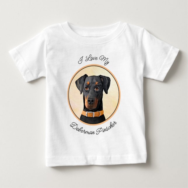 Doberman Pinscher beskärde målning originaltecknin T Shirt (Framsida)