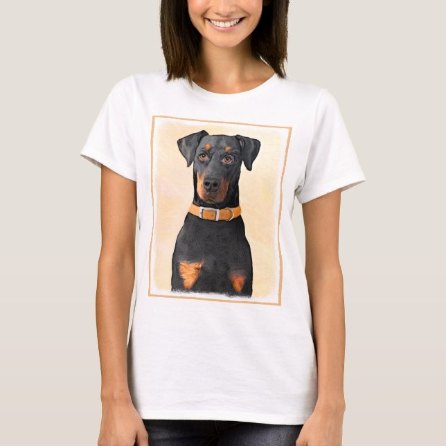 Doberman Pinscher beskärde målning originaltecknin T Shirt (Framsida)