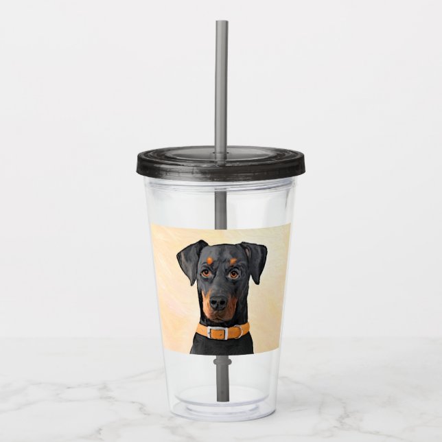 Doberman Pinscher beskärde målning originaltecknin Take Away Mugg (Framsida)