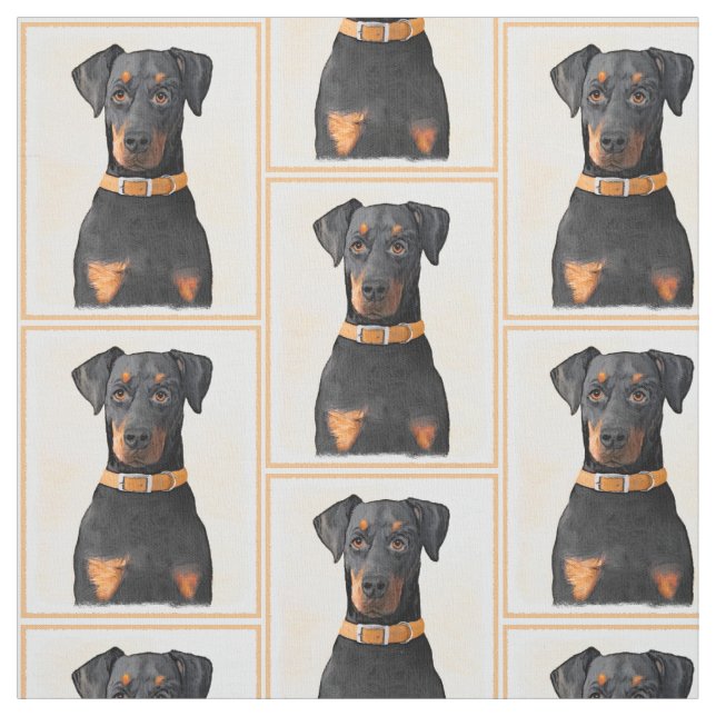 Doberman Pinscher beskärde målning originaltecknin Tyg (Provkarta)