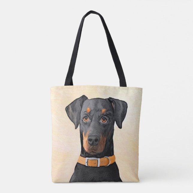 Doberman Pinscher beskärde målning originaltecknin Tygkasse (Baksida)