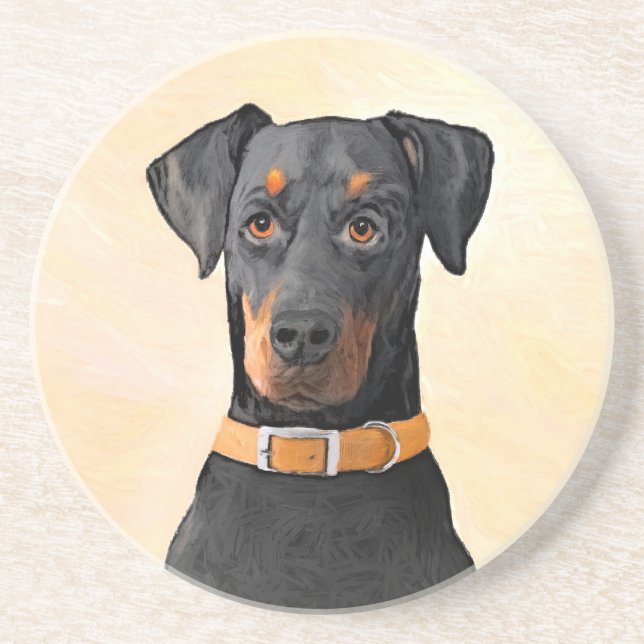 Doberman Pinscher beskärde målning originaltecknin Underlägg (Framsidan)
